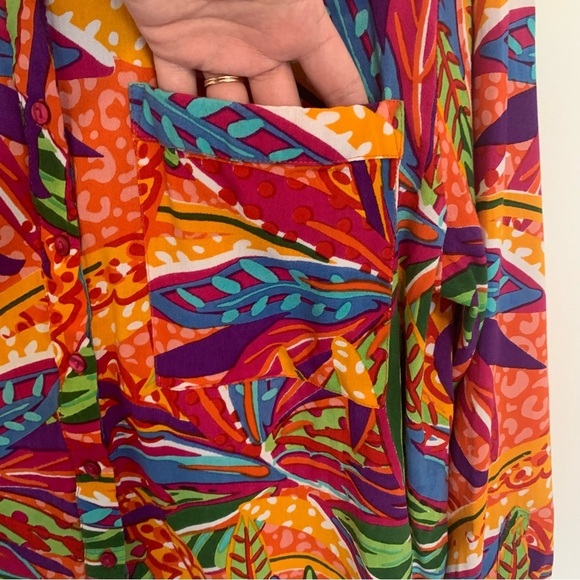 Women’s True Destinations Bright Tropical Print Vacation Resort Wear Shirt Med - Picture 4 of 11